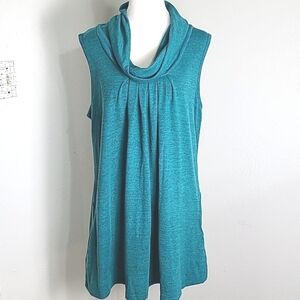 Charlie Paige Teal Sleeveless Sweater, Cowl Neckline, Pockets on Each Side, L/XL